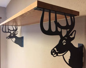 Wildlife Whitetail Deer Buck Shelf Brackets for 12" Shelves / American Made / Home Decor / Cabin Decor / Home / Lodge