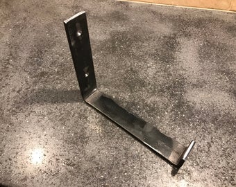 Powder Coated Handcrafted Industrial Bent Metal Shelf Bracket with Lip. 1-1/2" X 1/4" Steel Flat Bar