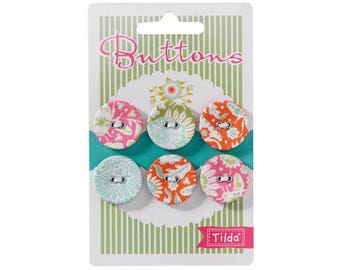 TILDA "Bumblebee" Fabric Covered Buttons, 23 mm, 6 pcs per card