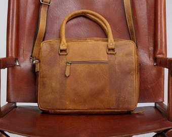 Leather Briefcase 15" / Leather Messenger Bag / Laptop Bag / Handbag / Satchel / Hip Bag / Shoulder Bag / Carry Bag / Cabin Travel Bag