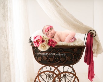Newborn Digital Background/Shabby Chic/Vintage Carriage Pram/Window Lace