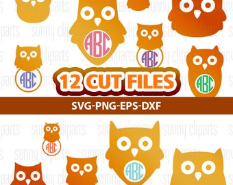 Owl Monogram Svg, Owl Svg File, Owl Clipart, Owl Monogram Decal, Owl Vinyl Decal, Silhouette Cameo Files, Circle Monogram Svg, Svg Bundle