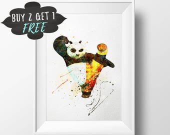 Kung Fu Panda Printable Poster Wall Art Print, Po Panda Nursery Decor, Watercolor Instant Download, Printable Boys Nursery Room Decor