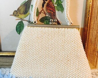 Vintage Corde' Bead Snap Purse - White - 1940's - 1950's