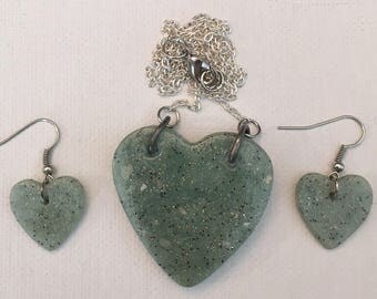 Polymer Clay Heart Necklace and Pierced Earrings