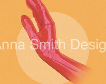Anatomical skeleton hand design A4 print