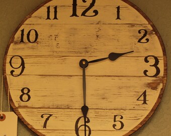 12" Farm House Clock White (distressed) with Arabic Numerals - Rockwall Clock Company