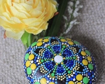 Painted Design, Mandala Rock, Painted Rock, Acrylic, Dot Painted, Pebble Art, Rock Art, Rock Paint, Stone Art, Flower Art, Painted Flower