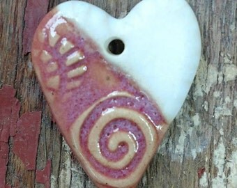 Ceramic Pendant, Ceramic Heart, Heart Pendant, Pink Heart, Pink Pendant, Pottery Charm, Pottery Pendant