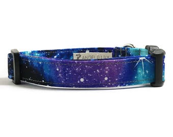 Dog Collar - Galaxy Dog Collar - Space Dog Collar - Space Age Dog Collar - Fabric Dog Collar - Blue Dog Collar - Space Dog - Star Dog Collar