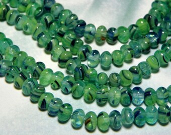 Czech Hurricane Glass Swirls of Blue Green Rondelles 6x4mm 25 pcs