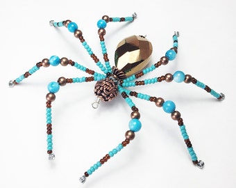Winslow - turquoise and copper glass beaded spider goth sun catcher - Halloween decoration - Christmas ornament