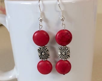 Red turquoise howlite earrings