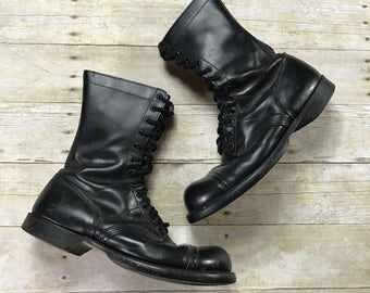 Vintage 1960s 60s Corcoran Inc. US Military Cap Toe Black Leather Paratrooper Boots Mens Military Workwear Size 11 1/2 W