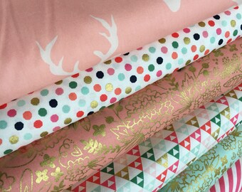 Hello Bear fabric bundle, Quilting Fabric, Gold Fabric, Buck Forest, Bundle of 6- You Choose the Cut, Free Shipping Available