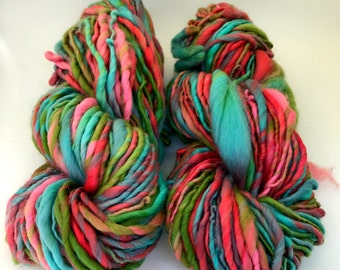 Rainbow handspun yarn two skein art yarn bulky yarn soft