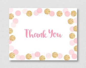 Blush Pink & Gold Thank You Card / Glitter Bridal Shower / Bridal Thank You / Glitter Dots / Folded Card / PRINTABLE Instant Download B107