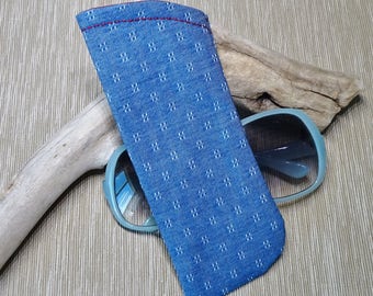 Sunglass Case, Eyeglass Case, Denim Blue Fabric Eye Glass Sleeve, Eyewear Sleeve, Case for Glasses, Gift under 10