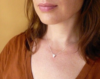 Triangle Necklace in Sterling Silver - Tiny Triangle Bead Necklace, Silver Triangle Necklace, Solid Sterling Silver Triangle Necklace