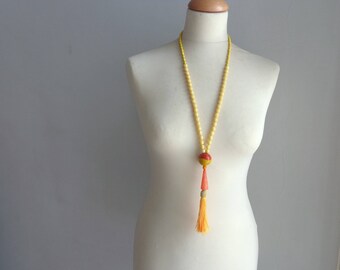 Yellow tassel necklace, yellow statement necklace, long yellow necklace