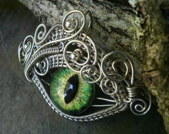 Gothic Steampunk Silver and Green Eye Pendant
