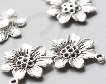 10pcs Oxidized Silver Tone Base Metal Charms-Flower 25x22mm (710Y-B-441)
