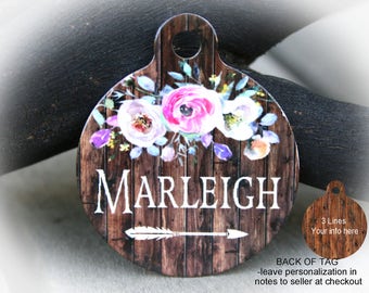 Pet Name Tag, Pet ID tag dog, Dog Tag for Dogs, Faux wood name tag, Rustic dog name tag, dog stocking Stuffer - Phoebe Dark Wood