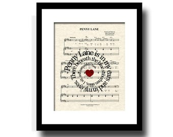Penny Lane by The Beatles Song Lyric Sheet Music Art Print, Beatles Music Art, Custom Art Print, Names and Date, Nursery Art, Kids Art