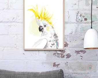 Australian Sulphur-crested cockatoo A3, A2 & A1 Bird Watercolour Illustration giclee Art Print