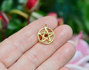 Gold Plated Pentagram Necklace & Earrings Set - Pagan Wiccan Gift, Handmade & Wrapped