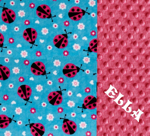 Toddler Blanket / 48 x 60 Minky Blanket Girl, Blue & Pink Ladybug Personalized Baby Blanket - Toddler Lap Size // Ladybug Blanket
