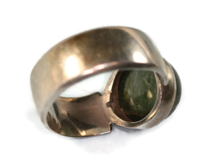 Green Rutilated Quartz Ring Sterling Ring Modernist Style Size 7.5