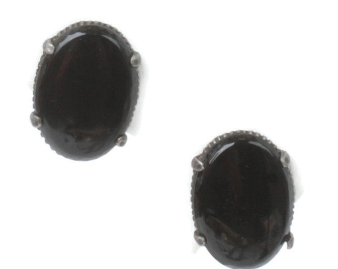 Black Oval Earrings Judy Lee Signed Clip On Vintage