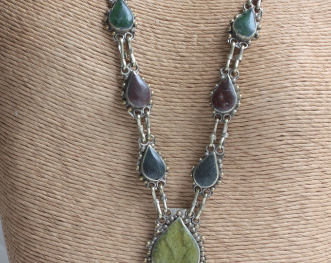 Natural Stone Necklace with Dangles Ethnic Festival Boho Vintage