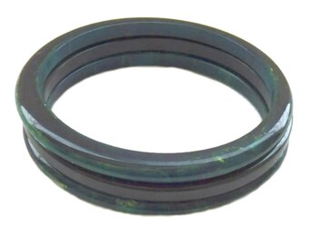 Green Marble Bakelite Bangle Bracelet, Set of Three (3)