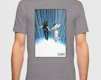 HAN Solo and Princess LEIA + Scott PILGRIM unisex t-shirt The Captain and the Princess Star Wars vs. The World gray tri blend cotton