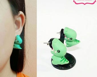 Kawaii Earring, T-Rex Bite Dino Earrings Stud Polymer Clay Handmade 3D Earring, Gift for Cutie woman girl, Ready to be Gift