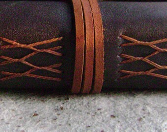 Handmade rustic leather journal, 4" x 6", dark brown journal, old world journal, (2226)