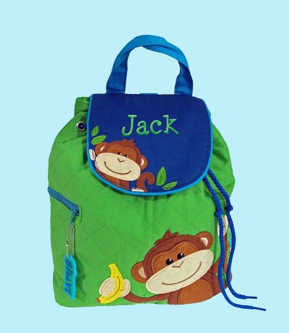 Personalized Stephen Joseph MONKEY Backpack Green and Blue