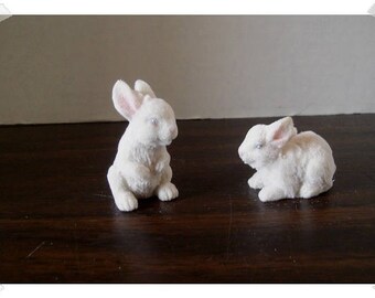 Mini Resin/Flocking White Easter Bunnies/ Set of 2/ Minis/Craft Supplies*
