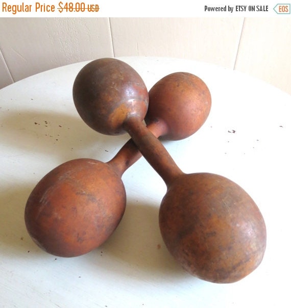 SALE Antique 1900s Wooden Barbells