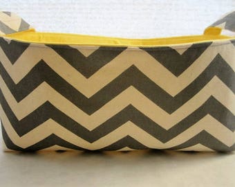 Long Diaper Caddy Fabric Organizer Basket Container Chevron Gray Zig Zag Bin Storage