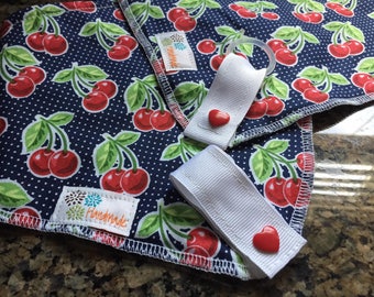 BinkBib: The bib that keeps Binky handy and Kids clean! Sweet Cherry Pinup (1 bib)