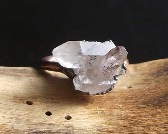 Raw Crystal Ring Quartz Copper Crystal Gemstone Ring Size 7 Midwest Alchemy Rough Stone Ring