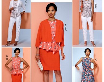 Pencil Skirt Pattern, Unlined Short Jacket Pattern, Flared Dress Pattern, Pants and Peplum Top Pattern, Butterick Sewing Pattern 6463