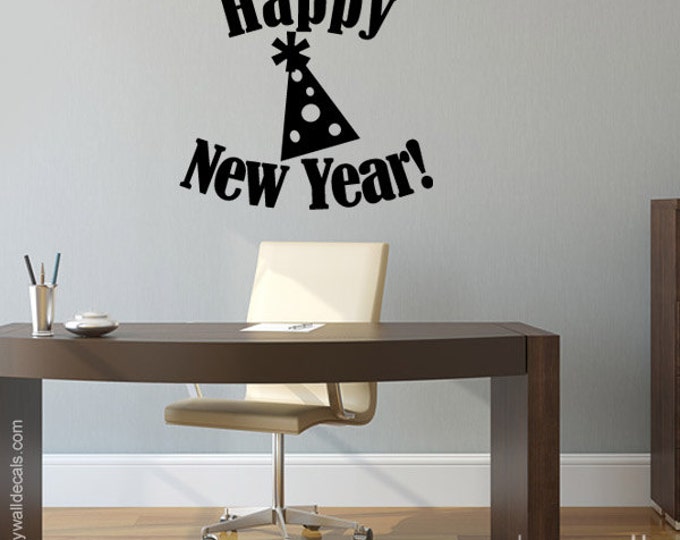 Happy New Year Wall Decal, Christmas Wall Decor Decal, Happy New Year Wall Sticker, Office Home Decor for Christmas,Holidays Wall Decal