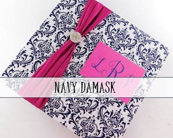 Damask Wedding Album NAVY Personalized wedding photo album custom monogrammed bridal shower gift anniversary present 4x6 5x7 8x10 picture