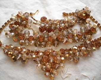 Juliana Amber Topaz Rhinestone Crystal Dangle Necklace Bracelet Brooch Earrings Free Shipping