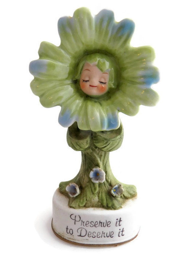 Vintage Enesco Tree Flower Figurine Preserve it To Deserve it