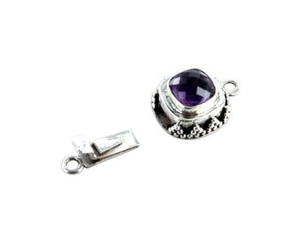 Amethyst Clasp Sterling Cushion 8mm Faceted